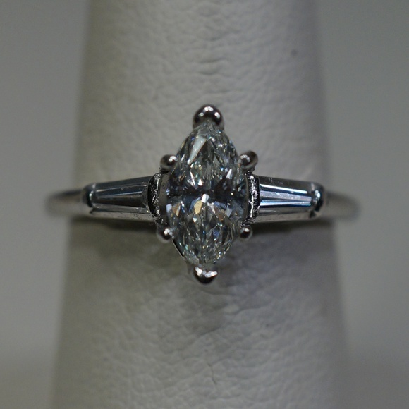 Jewelry - Platinum 1 Ct. Marquette Cut Genuine Diamond Ring